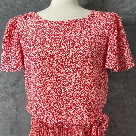 Evans & Blake Midi Dress Womens Size 10 Red White Drop Waist Vintage 90s - Picture 6 of 10